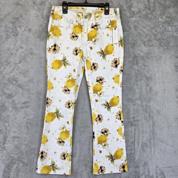 Anthropologie Pilcro Jeans Womens 26 White Lemon Print High-Rise Bootcut Crop - Picture 1 of 15